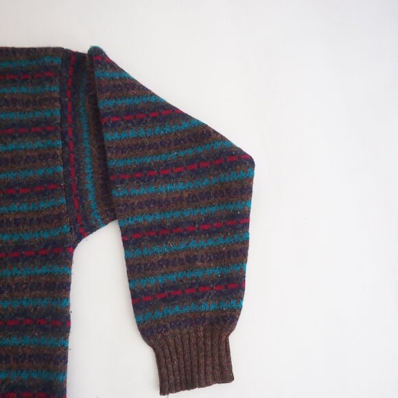 Vintage St John’s Bay Brown Wool Striped Sweater Cabincore Retro 80s/90s XL - Picture 4 of 10